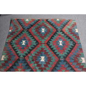 3.6x8 ft Turkish Rug, Kilim Rug, <b>Red</b> Striped Rug <b>Wool</b> - Product Image 4