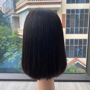 Lace Front <b>Long</b> <b>Wig</b> Natural Black Virgin Remy Hair with Bangs for Lace Transparent Cap 250% Density Average Size - Product Image 2