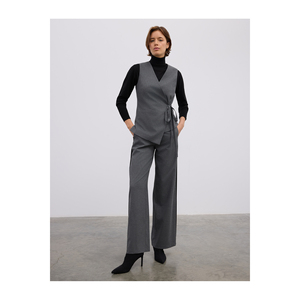 Chaleco sin mangas con cinturón de diseño único para mujer, chaleco asimétrico de mezcla de viscosa con lazo ajustable. - Product Image 1