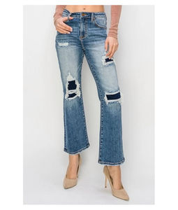 Pantalones vaqueros desgastados acampanados de mezclilla para mujer Color azul Casual Daily Street Wear Pantalones vaqueros acampanados de pierna ancha con estilo - Product Image 5