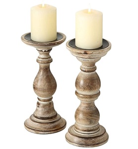 Material de madera pura, decoración del hogar de alta calidad, juego de mesa de 3, portavelas antiguo rústico, decoración de boda - Product Image 1