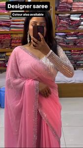 Meest Verkochte Faux Georgette Sequentie <span class=keywords><strong>Saree</strong></span> Met Mooie Blouse Voor Vrouwen Feest En Bruiloft Gelegenheid Uit India - Product Image 4