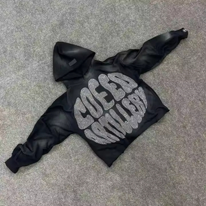 Alta calidad personalizado DTG gráfico serigrafía bordado aplique parche doble cremallera Vintage sol desvanecido ácido lavado Sudadera con capucha sólido - Product Image 1