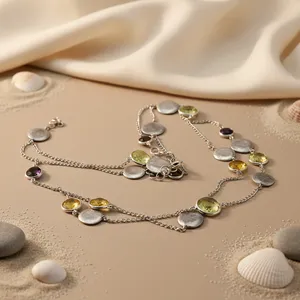 Collier bohème plaqué argent avec perles et pierres de cristal, pendentif rond, bijoux de mode pour femmes - Product Image 1