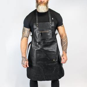 Quality Custom Logo Kitchen Genuine <b>Leather</b> <b>Apron</b> Trending Style OEM for Men LPN-0039 - Product Image 2