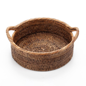 Cesta pequeña de mimbre natural para regalos, organizadora decorativa, cestas poco profundas tejidas a mano con asas - Product Image 4
