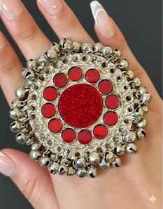 Conjunto de Joyería Afgana Tradicional Hecho a Mano de 1 Pieza para Bodas y Fiestas - Anillos, Gargantilla, Pendientes, Bindi, Tikka de Acero Inoxidable - Product Image 2