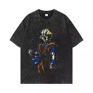 เสื้อยืดผ้าฝ้ายฟอกสีกรดแบบวินเทจสำหรับผู้ชายเสื้อยืดวินเทจผ้าถักสะพายไหล่ - Product Image 4
