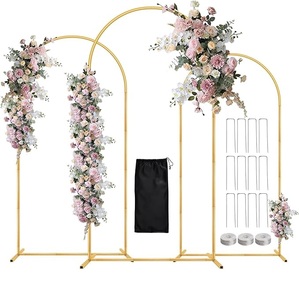 <b>Set</b> of 3 Metal Wedding Backdrop Arch Stand <b>Gold</b> Wrought Background for Party Flower Baby <b>Shower</b> Event & Birthday Party Frame - Product Image 1