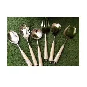 Stylish Metal Salad Server Set Mother of Pearl Handle Luxury Serving <b>Spoon</b> and Fork for <b>Table</b> Decoration - Product Image 4