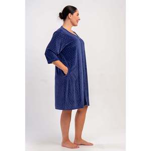 Robe de nuit pour femme en coton velours XXL, coupe ample, 3/4, avec poches et fermeture éclair - Bleu marine - Bleu marine - Product Image 3