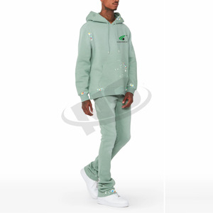 Survêtement évasé léger et personnalisé délavé à l'acide pour hommes ensemble de survêtement à capuche deux pièces avec logo sérigraphie vente en gros - Product Image 3
