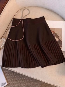 Black Pleated Knit Sweater <b>Skirt</b> High Waist A-line Mini Casual Medium Stretch Solid Color Women's Autumn <b>Winter</b> - Product Image 3