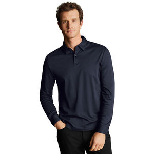 Chemise à manches longues pour homme sur mesure en gros, coupe classique, respirante, 100% coton, tissu en molleton uni, décontracté chic, bleu marine - Product Image 1