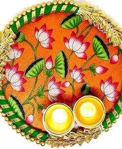 Accesorios decorativos para el templo de Pooja Thali indio Diwali decoración del hogar Festival fiesta devolución regalos inauguración bermellón placa caja - Product Image 2