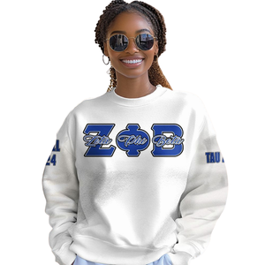 Sudadera con Cuello Redondo Bordada de Zeta Phi Beta, Hermandad 1920, Azul, Letra Griega, Sudadera para Mujer - Product Image 4