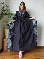 Robe longue maxi de détente en coton imprimé de qualité supérieure, respirante, à motif floral de Jaipur, faite à la main, pour les vacances d'été, coupe droite, éco-responsable, col en V