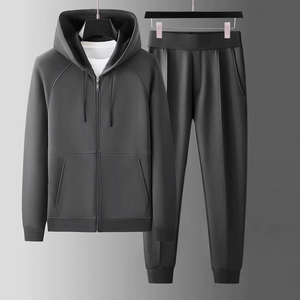 Conjunto de chándal de poliéster de tela personalizada para hombre, chaqueta con cremallera + Joggers, ropa deportiva transpirable de secado rápido con impresión de logotipo - Product Image 1