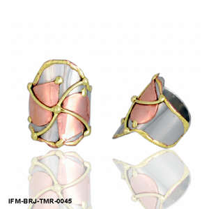 แหวนโลหะสามสีทรงเรขาคณิตแบบนามธรรม แหวนโลหะผสมรูปทรงกังหันลม แหวนสไตล์โบฮีเมียน วงแหวนสองสีทองแดงและสีทอง - Product Image 1