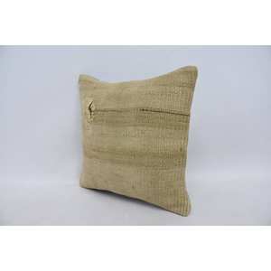 Almohada de lana Beige de 14x14 pulgadas tejida, patrones cuadrados florales Vintage, diseño Kantha bordado con mechones, ropa de cama rústica para uso en sofá - Product Image 4