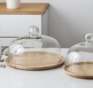 Premium acacia wood platter with glass dome for serving sushi <b>cookies</b> and petit fours with an attractive design - Product Image 4