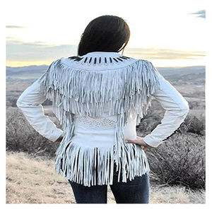 Genuine Sheepskin Lambskin Leather <b>Jackets</b> Long Sleeve Cow Suede Leather <b>Fringe</b> <b>Jacket</b>, Cowgirl Suede Leather Women <b>Jacket</b> - Product Image 2