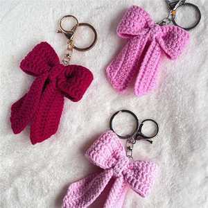 Acki Aluminum Crochet Cotton Car Keychain <b>Bow</b> Modern Cute Creative <b>Gift</b> Hand-woven Finished Bag Pendant Model S01 - Product Image 1