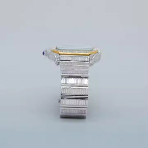 Reloj de esqueleto de acero inoxidable de lujo hecho a mano completo Baguette Lab Grown Diamond Studded Silver Tone Dial Mecánico Deporte - Product Image 4