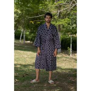 Robe Kimono XL en Pur Coton Style Bohème pour Homme, Peignoir de Luxe Géométrique Unisexe, Coupe Décontractée, Robe de Plage, Vêtement d'Intérieur Estival Doux - Product Image 3