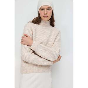 Suéter Casual de Punto Acrílico para Mujer, con Detalle de Estampado Bósforo, Cuello Alto Transpirable, Manga Larga, Versión Otoño, Corte Holgado - Product Image 5