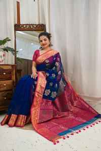 Reshom muslin benarasi Saree-ที่มีน้ำหนักเบางานแต่งงานส่าหรีสำหรับเด็กผู้หญิง - Product Image 4