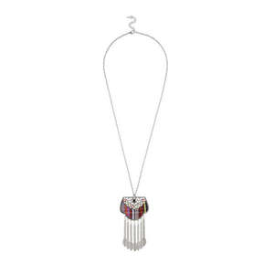 Urthn Résine Pierre Plaqué Rhodium Collier Suspendu Lien Géométrique Diamant Laiton À La Mode pour Les Amateurs De Bouddhisme Modèle 1111401C - Product Image 1