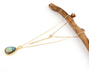 Collar de cadena con colgante de Gema natural para mujer, cadena de cadena con colgante de labradorita chapada en oro - Product Image 4