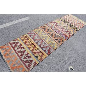 Alfombra Beige Kilim turca Vintage 2,7X8,7 pies Alfombra de lana de tejido plano Patchwork pasillo a rayas para sala de estar pasillo látex - Product Image 2
