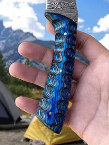 Vente directe d'usine, couteau tactique à lame fixe en acier Damas avec manche en bois Pukka, couteau de camping et de chasse EDC avec étui - Product Image 4