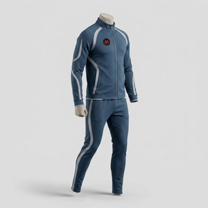 Ensemble de survêtement d'hiver pour homme bleu ardoise avec veste zippée intégrale et pantalon de jogging à empiècements blancs incurvés – Tenue de sport pour l'entraînement et la gym - Product Image 4
