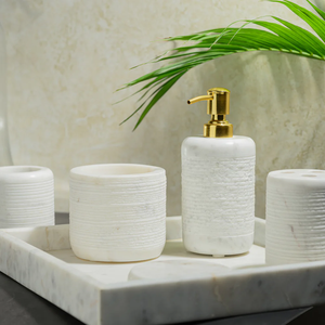 Ensemble de salle de bain contemporain en marbre de fabrication OEM, accessoires de salle de bain élégants, distributeur de savon, plateau, style urbain - Product Image 2