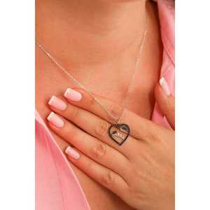 Pendentif Cœur en Argent Sterling 925 avec Figurine d'Oiseau et Sertissage en Pierre Noire, Breloques en Platine avec Incrustation d'Opale - Product Image 1