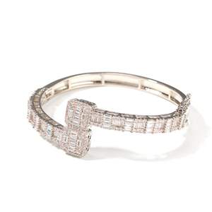 14K White Gold 925 Sterling <b>Silver</b> VVS Moissanite Diamond Baguette 7mm Cuff <b>Bangle</b> <b>for</b> <b>Men</b> - Product Image 3