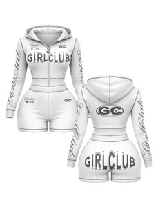 Conjunto de sudadera con capucha elástica de poliéster y spandex premium, pantalones cortos tipo booty con panel en contraste, logotipo con transferencia térmica, camiseta 100% algodón y pantalones cortos tipo booty. - Product Image 4