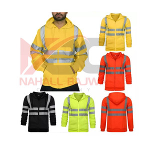 Sweat-shirt à capuche en coton pour hommes, avec fermeture éclair, réflecteur haute visibilité, sécurité, travail d'hiver, pour la construction routière - Product Image 1