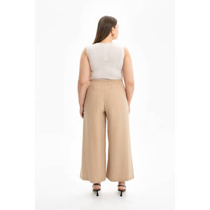 Pantalones de Crepé Holgados de Cintura Alta Elástica en Color Beige para Mujer, Casuales de Otoño - Product Image 4