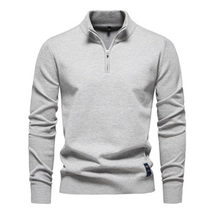 Nuevo diseño marrón Casual manga larga cuarto cuello con cremallera otoño Golf suéter pulóver con logotipo frontal - Product Image 2
