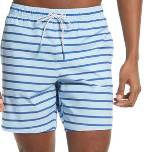 Shorts de Baño Personalizados para Hombre, Color Azul Cielo, Rayas Horizontales, Secado Rápido, Impermeables, Protección UV - Product Image 2
