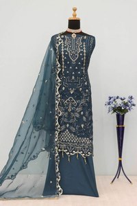 Vestido Anarkali/Salwar Kameez Reversible de Seda Georgette Ligero con Bordado Delantero y Trasero para Mujer/Niña, Ideal para Fiestas - Product Image 2