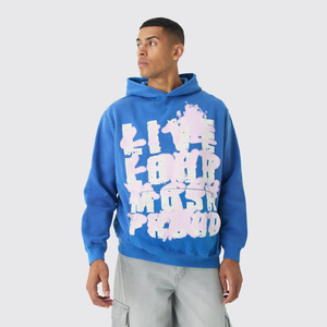 เสื้อฮู้ดผู้ชายผ้าฟลีซหนาพิมพ์ลายดีทสำหรับ300GSM มีโลโก้ตามสั่ง - Product Image 1