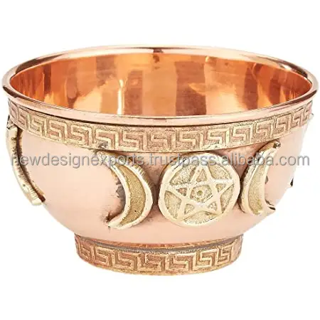 Tigela de cobre tripla, tigela de decoração ritual para queimar incenso