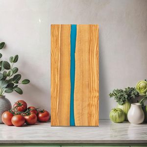 Tabla de cortar de madera artesanal con franja de resina, tabla de picar de textura de madera natural con arte en resina para restaurante - Product Image 6