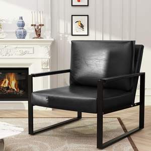 THLCr - 0017 Leather Accent Chairs Midcentury Armchair with <b>Cushion</b> Sturdy Metal Frame for Living Room - Product Image 5