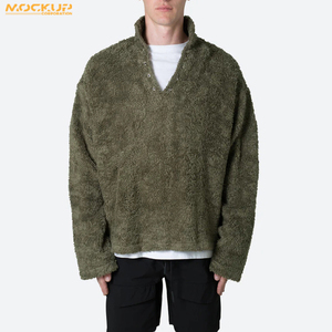 Design personnalisé chaud polaire surdimensionné blanc pull-over pull hommes 100% polyester polaire Sherpa à capuche couleur unique - Product Image 2